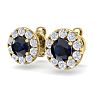 1 1/2 Carat Sapphire and Diamond Halo Stud Earrings In 14 Karat Yellow Gold Image-2