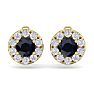 1 1/2 Carat Sapphire and Diamond Halo Stud Earrings In 14 Karat Yellow Gold Image-3