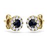 1 1/2 Carat Sapphire and Diamond Halo Stud Earrings In 14 Karat Yellow Gold Image-4