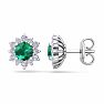 1 Carat Round Shape Flower Emerald and Diamond Halo Stud Earrings In 14 Karat White Gold Image-1