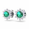 1 Carat Round Shape Flower Emerald and Diamond Halo Stud Earrings In 14 Karat White Gold Image-2