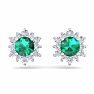 1 Carat Round Shape Flower Emerald and Diamond Halo Stud Earrings In 14 Karat White Gold Image-3