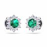 1 Carat Round Shape Flower Emerald and Diamond Halo Stud Earrings In 14 Karat White Gold Image-4