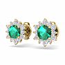 1 Carat Round Shape Flower Emerald and Diamond Halo Stud Earrings In 14 Karat Yellow Gold Image-2