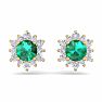 1 Carat Round Shape Flower Emerald and Diamond Halo Stud Earrings In 14 Karat Yellow Gold Image-3