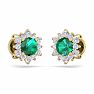 1 Carat Round Shape Flower Emerald and Diamond Halo Stud Earrings In 14 Karat Yellow Gold Image-4