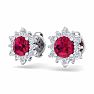 1 Carat Round Shape Flower Ruby and Diamond Halo Stud Earrings In 14 Karat White Gold Image-2