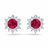 1 Carat Round Shape Flower Ruby and Diamond Halo Stud Earrings In 14 Karat White Gold Image-3