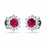 1 Carat Round Shape Flower Ruby and Diamond Halo Stud Earrings In 14 Karat White Gold Image-4