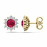 1 Carat Round Shape Flower Ruby and Diamond Halo Stud Earrings In 14 Karat Yellow Gold Image-1