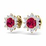 1 Carat Round Shape Flower Ruby and Diamond Halo Stud Earrings In 14 Karat Yellow Gold Image-2