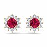 1 Carat Round Shape Flower Ruby and Diamond Halo Stud Earrings In 14 Karat Yellow Gold Image-3