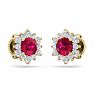 1 Carat Round Shape Flower Ruby and Diamond Halo Stud Earrings In 14 Karat Yellow Gold Image-4