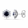 1 Carat Round Shape Flower Sapphire and Diamond Halo Stud Earrings In 14 Karat White Gold Image-1