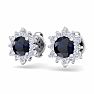 1 Carat Round Shape Flower Sapphire and Diamond Halo Stud Earrings In 14 Karat White Gold Image-2