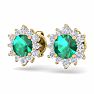 1 1/2 Carat Round Shape Flower Emerald and Diamond Halo Stud Earrings In 14 Karat Yellow Gold Image-2