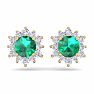 1 1/2 Carat Round Shape Flower Emerald and Diamond Halo Stud Earrings In 14 Karat Yellow Gold Image-3