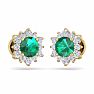 1 1/2 Carat Round Shape Flower Emerald and Diamond Halo Stud Earrings In 14 Karat Yellow Gold Image-4