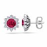 1 1/2 Carat Round Shape Flower Ruby and Diamond Halo Stud Earrings In 14 Karat White Gold Image-1