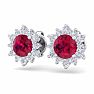 1 1/2 Carat Round Shape Flower Ruby and Diamond Halo Stud Earrings In 14 Karat White Gold Image-2