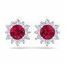 1 1/2 Carat Round Shape Flower Ruby and Diamond Halo Stud Earrings In 14 Karat White Gold Image-3
