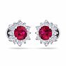 1 1/2 Carat Round Shape Flower Ruby and Diamond Halo Stud Earrings In 14 Karat White Gold Image-4