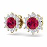 1 1/2 Carat Round Shape Flower Ruby and Diamond Halo Stud Earrings In 14 Karat Yellow Gold Image-2
