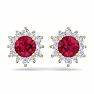 1 1/2 Carat Round Shape Flower Ruby and Diamond Halo Stud Earrings In 14 Karat Yellow Gold Image-3