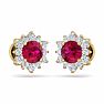 1 1/2 Carat Round Shape Flower Ruby and Diamond Halo Stud Earrings In 14 Karat Yellow Gold Image-4