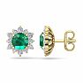 2 Carat Round Shape Flower Emerald and Diamond Halo Stud Earrings In 14 Karat Yellow Gold Image-1