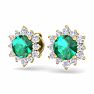 2 Carat Round Shape Flower Emerald and Diamond Halo Stud Earrings In 14 Karat Yellow Gold Image-2