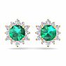 2 Carat Round Shape Flower Emerald and Diamond Halo Stud Earrings In 14 Karat Yellow Gold Image-3