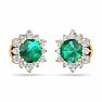 2 Carat Round Shape Flower Emerald and Diamond Halo Stud Earrings In 14 Karat Yellow Gold Image-4