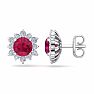 2 Carat Round Shape Flower Ruby and Diamond Halo Stud Earrings In 14 Karat White Gold Image-1