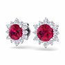 2 Carat Round Shape Flower Ruby and Diamond Halo Stud Earrings In 14 Karat White Gold Image-2