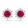 2 Carat Round Shape Flower Ruby and Diamond Halo Stud Earrings In 14 Karat White Gold Image-3