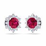 2 Carat Round Shape Flower Ruby and Diamond Halo Stud Earrings In 14 Karat White Gold Image-4