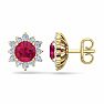 2 Carat Round Shape Flower Ruby and Diamond Halo Stud Earrings In 14 Karat Yellow Gold Image-1
