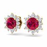 2 Carat Round Shape Flower Ruby and Diamond Halo Stud Earrings In 14 Karat Yellow Gold Image-2