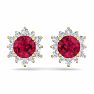 2 Carat Round Shape Flower Ruby and Diamond Halo Stud Earrings In 14 Karat Yellow Gold Image-3