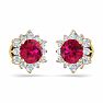 2 Carat Round Shape Flower Ruby and Diamond Halo Stud Earrings In 14 Karat Yellow Gold Image-4