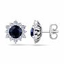 2 Carat Round Shape Flower Sapphire and Diamond Halo Stud Earrings In 14 Karat White Gold Image-1