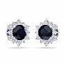 2 Carat Round Shape Flower Sapphire and Diamond Halo Stud Earrings In 14 Karat White Gold Image-4