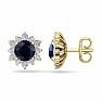 2 Carat Round Shape Flower Sapphire and Diamond Halo Stud Earrings In 14 Karat Yellow Gold Image-1