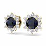2 Carat Round Shape Flower Sapphire and Diamond Halo Stud Earrings In 14 Karat Yellow Gold Image-2