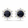 2 Carat Round Shape Flower Sapphire and Diamond Halo Stud Earrings In 14 Karat Yellow Gold Image-3