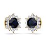 2 Carat Round Shape Flower Sapphire and Diamond Halo Stud Earrings In 14 Karat Yellow Gold Image-4
