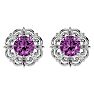 2 1/10 Carat Pink Topaz and Diamond Antique Stud Earrings In 14 Karat White Gold Image-1