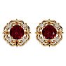 Garnet Earrings: Garnet Jewelry: 2 1/10 Carat Garnet and Diamond Antique Stud Earrings In 14 Karat Yellow Gold Image-1