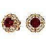 Garnet Earrings: Garnet Jewelry: 2 1/10 Carat Garnet and Diamond Antique Stud Earrings In 14 Karat Yellow Gold Image-2